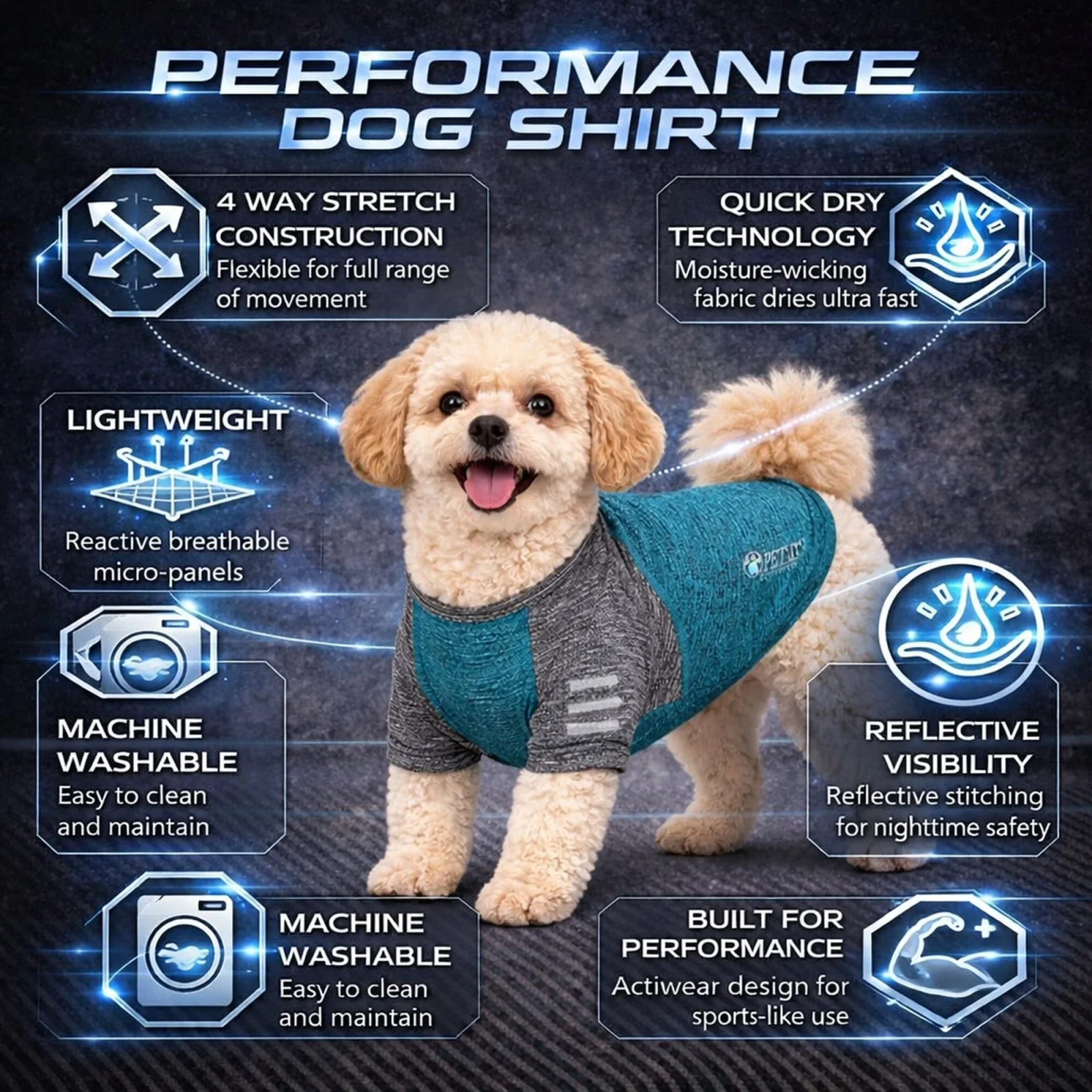 Pet Life ® Active 'Hybreed' 4-Way-Stretch Fitness Performance Dog T-Shirt - Image 2