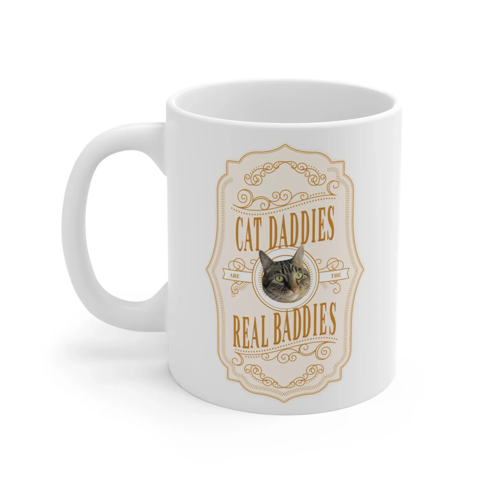 Custom Cat Daddies Are The Real Baddies Whiskey Label Cat Mug - Image 2