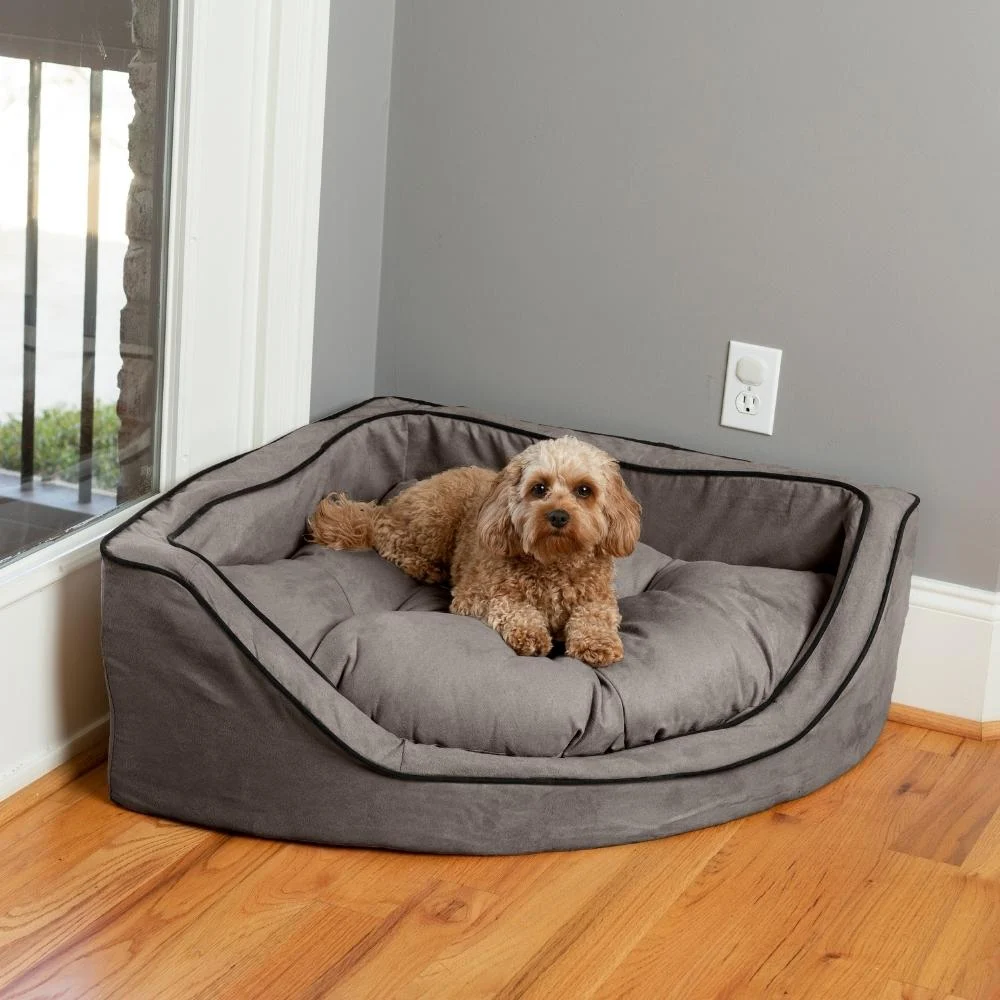 Luxury Overstuffed Corner Dog Bed with Microsuede
