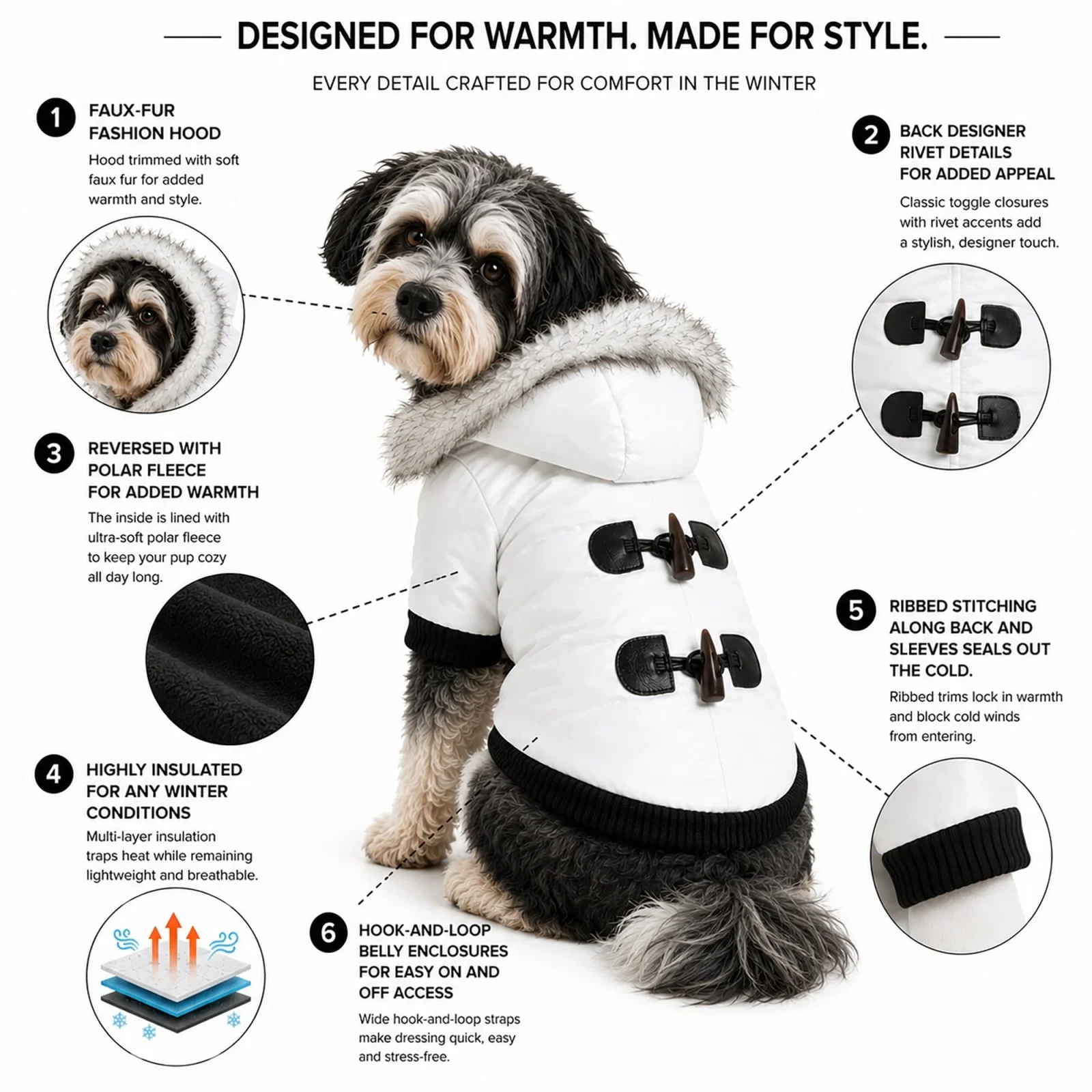 Pet Life ® Aspen Winter-White 3M Insulated Fashion Pet Parka Dog Coat - Image 2