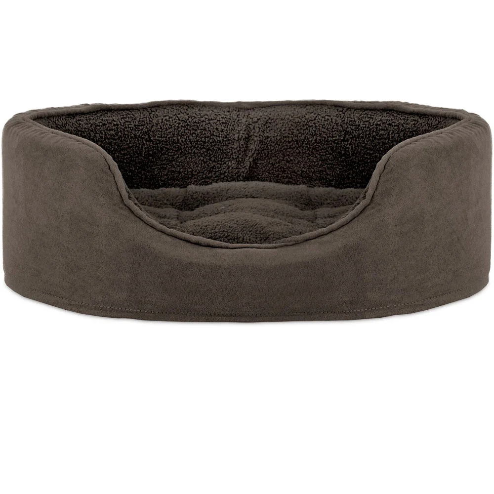 FurHaven Snuggle Terry & Suede Oval Pet Bed - Espresso (Extra Large)