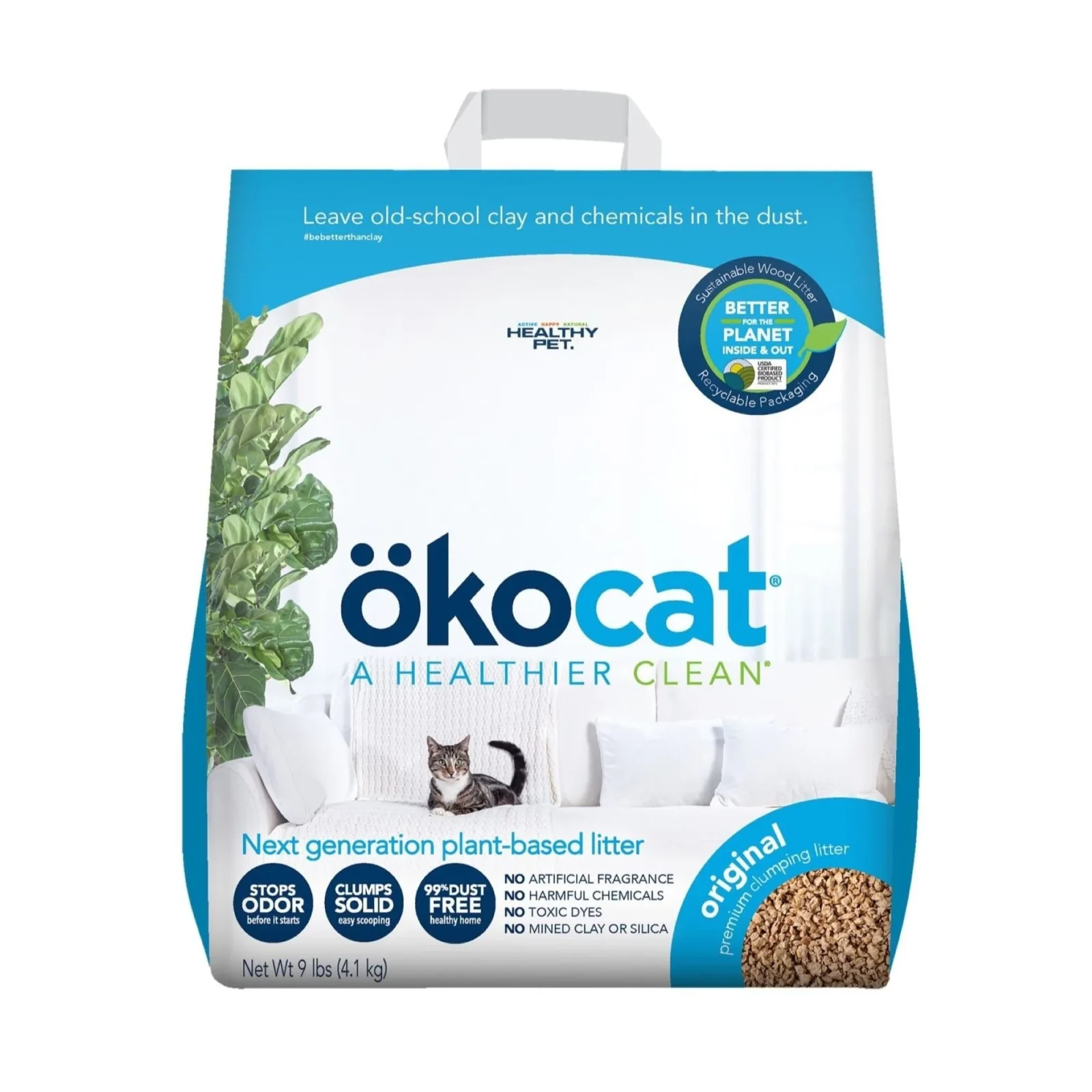 Okocat Premium Original Clumping Natural Wood Plant-Based Cat Litter - Image 2