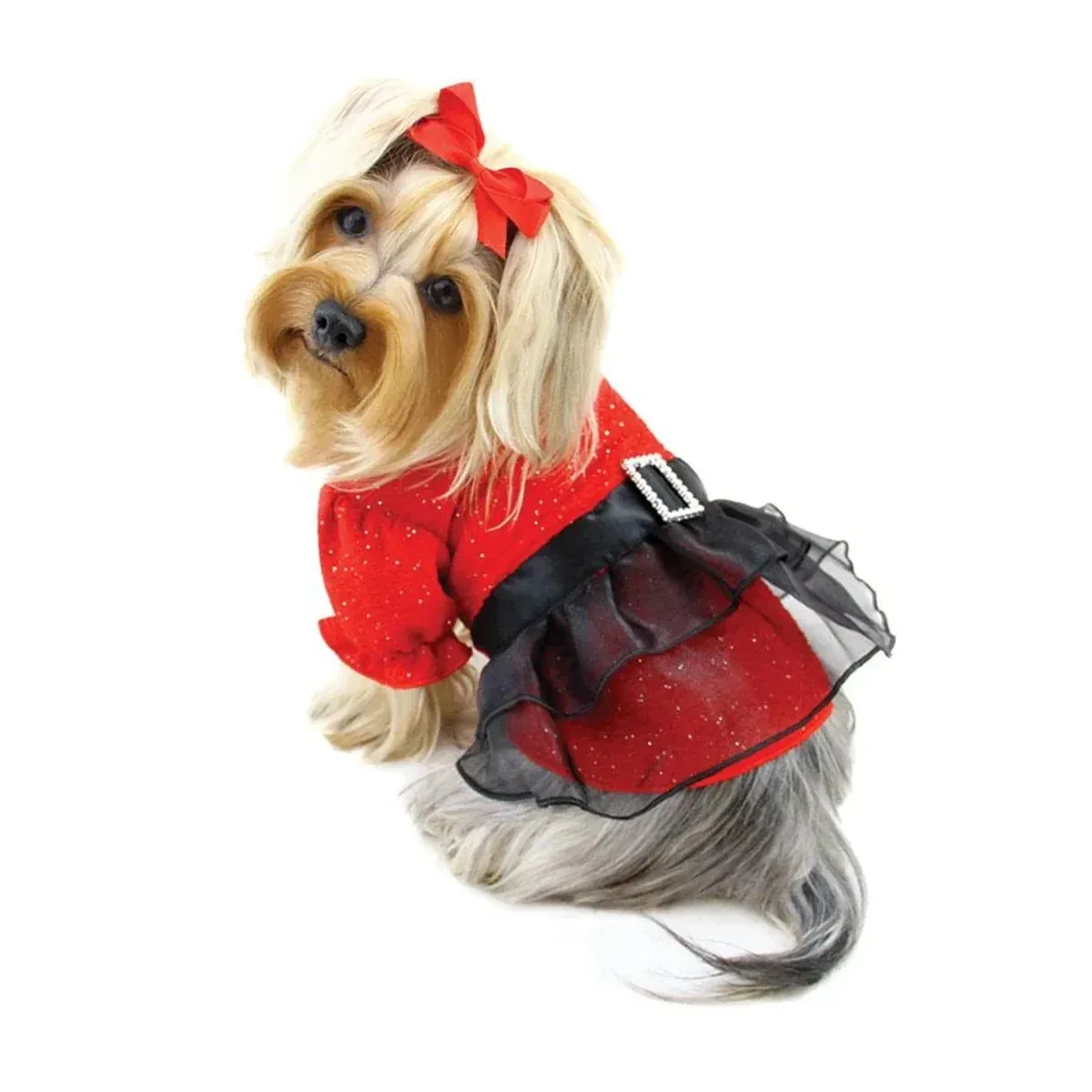 Sparkling Red Dog Dress with Puffy Sleeves - Klippo Pet - Image 2