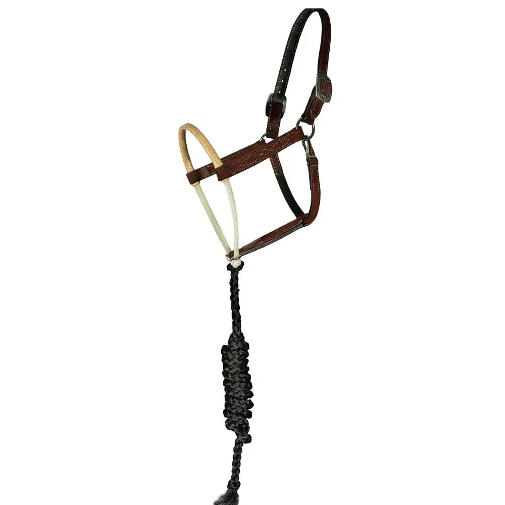 Professionals Choice Rawhide Wrapped Double Rope Noseband Chocolate Roughout Leather Horse Halter
