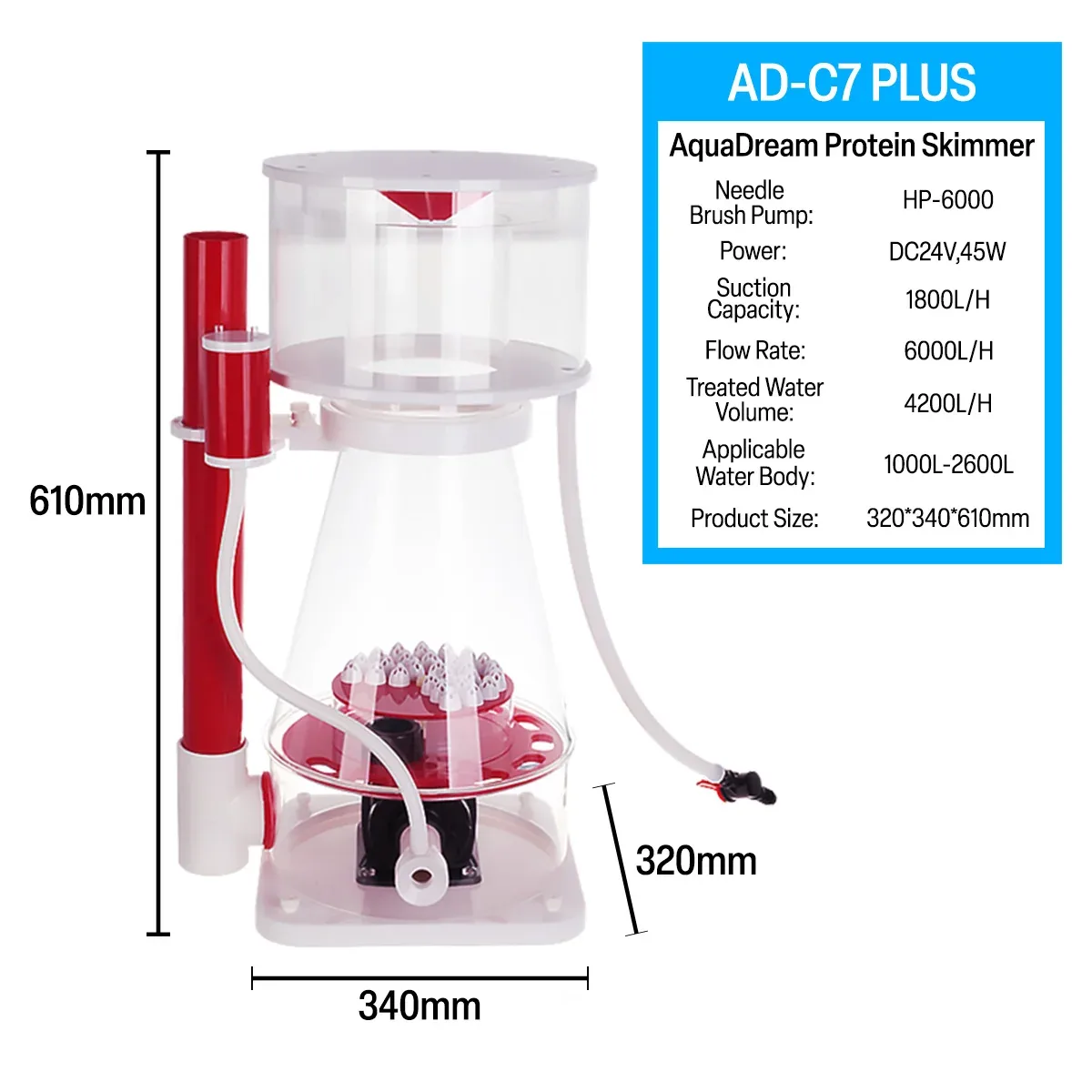 Protein Skimmer 200-500 Gal Ocean Coral Reef Fish Saltwater Aquarium Pump AD-C7PLUS - Image 2