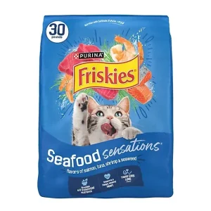 Purina Friskies All Life Stages Seafood Sensations Salmon, Tuna and Shrimp Recipe Dry Cat Food, 30lb