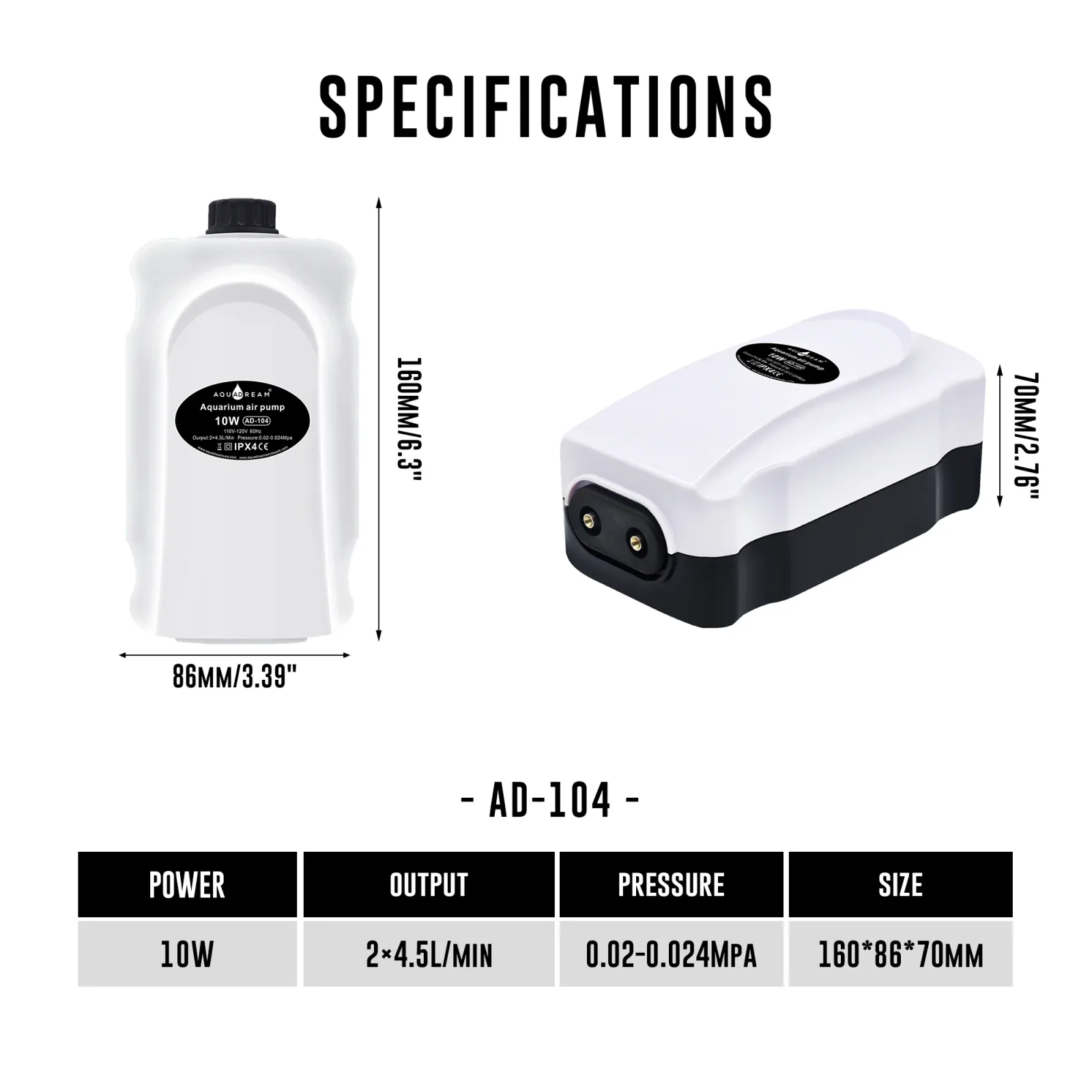 Quiet Air Aquarium Pump Output 2X75 GPH Oxygen Aerator Pump for 30-120 Gallons Fish Tank, Oxygen Adjustment - Image 2