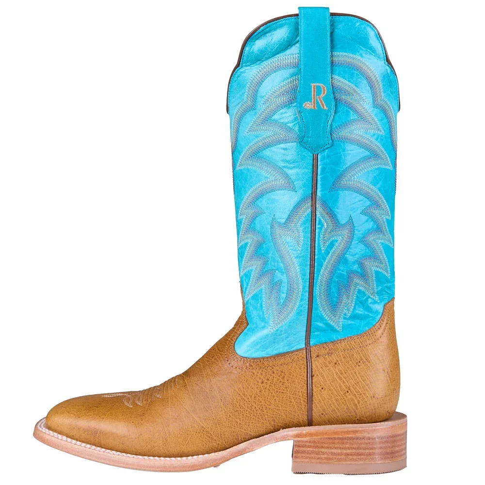 R Watson Boots Men's Antique Saddle Smooth Ostrich Vamp 13in Cobalt Goat Top - Image 2
