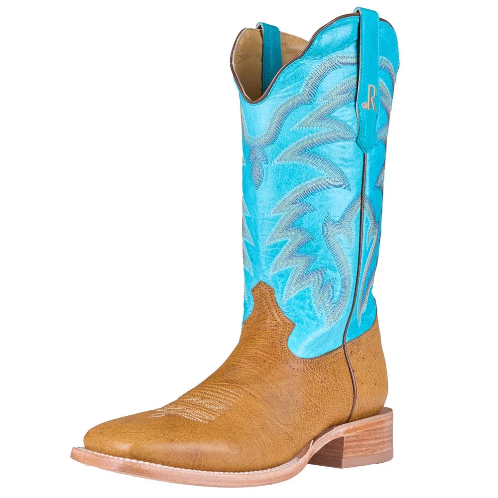 R Watson Boots Men's Antique Saddle Smooth Ostrich Vamp 13in Cobalt Goat Top