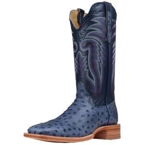 R Watson Boots Men's Denim Full Quill Ostrich Vamp 13in Navy Blue Goat Top