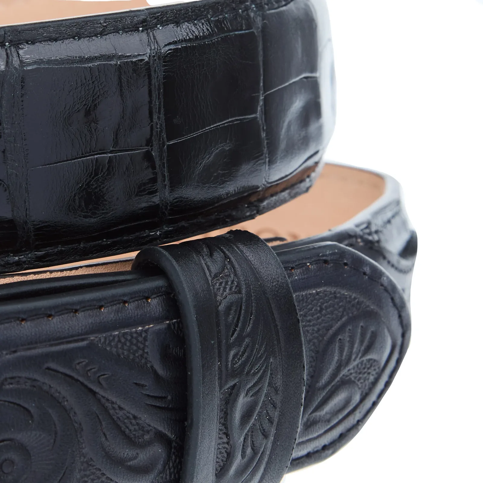R Watson Boots Men's Glazed Black Caiman Belt - Image 2