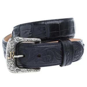 R Watson Boots Men's Glazed Black Caiman Belt