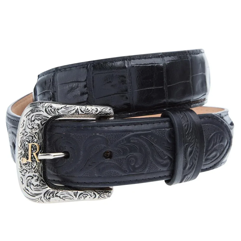 R Watson Boots Men's Glazed Black Caiman Belt