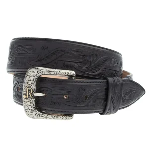 R Watson Boots Men's Hand Tooled Black Tapered Belt