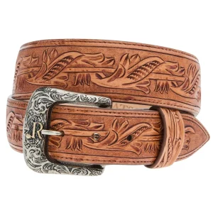 R Watson Boots Men's Hand Tooled Natural Tapered Belt