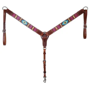 Rafter T Ranch Company Painted Aztec and Silver Whipstitch Breast Collar