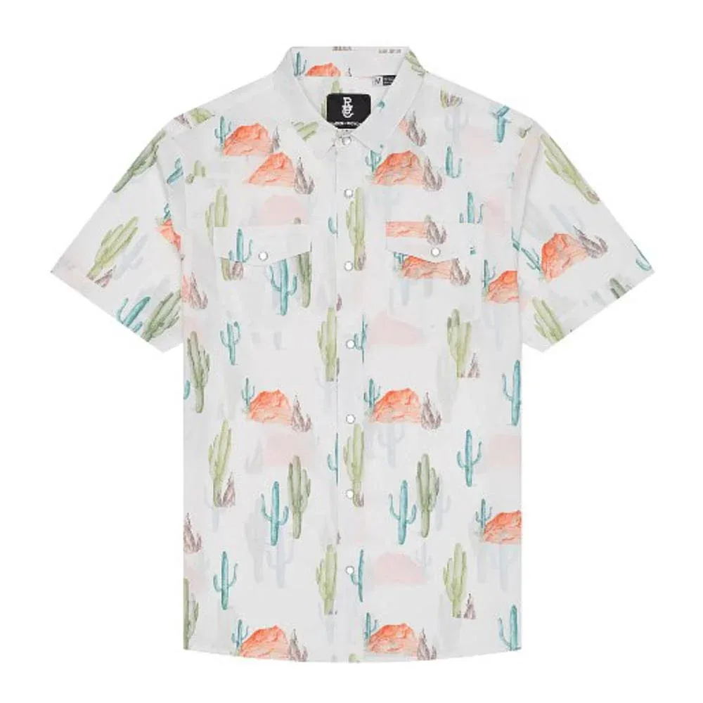 Raised by Coyotes Mens Saguaros Short Sleeve Pearl Snap Shirt