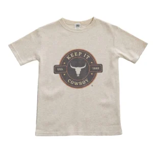 Ranch Raised Boy's Oatmeal Keep It Cowboy Short Sleeve Tee Shirt