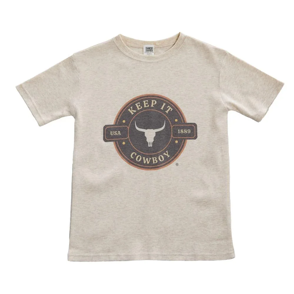 Ranch Raised Boy's Oatmeal Keep It Cowboy Short Sleeve Tee Shirt