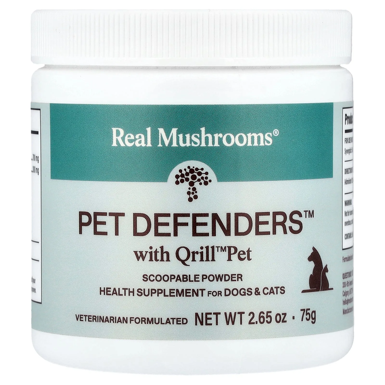 Real Mushrooms, Pet Defenders™ with Qrill™ Pet, For Dogs & Cats, 2.65 oz (75 g)