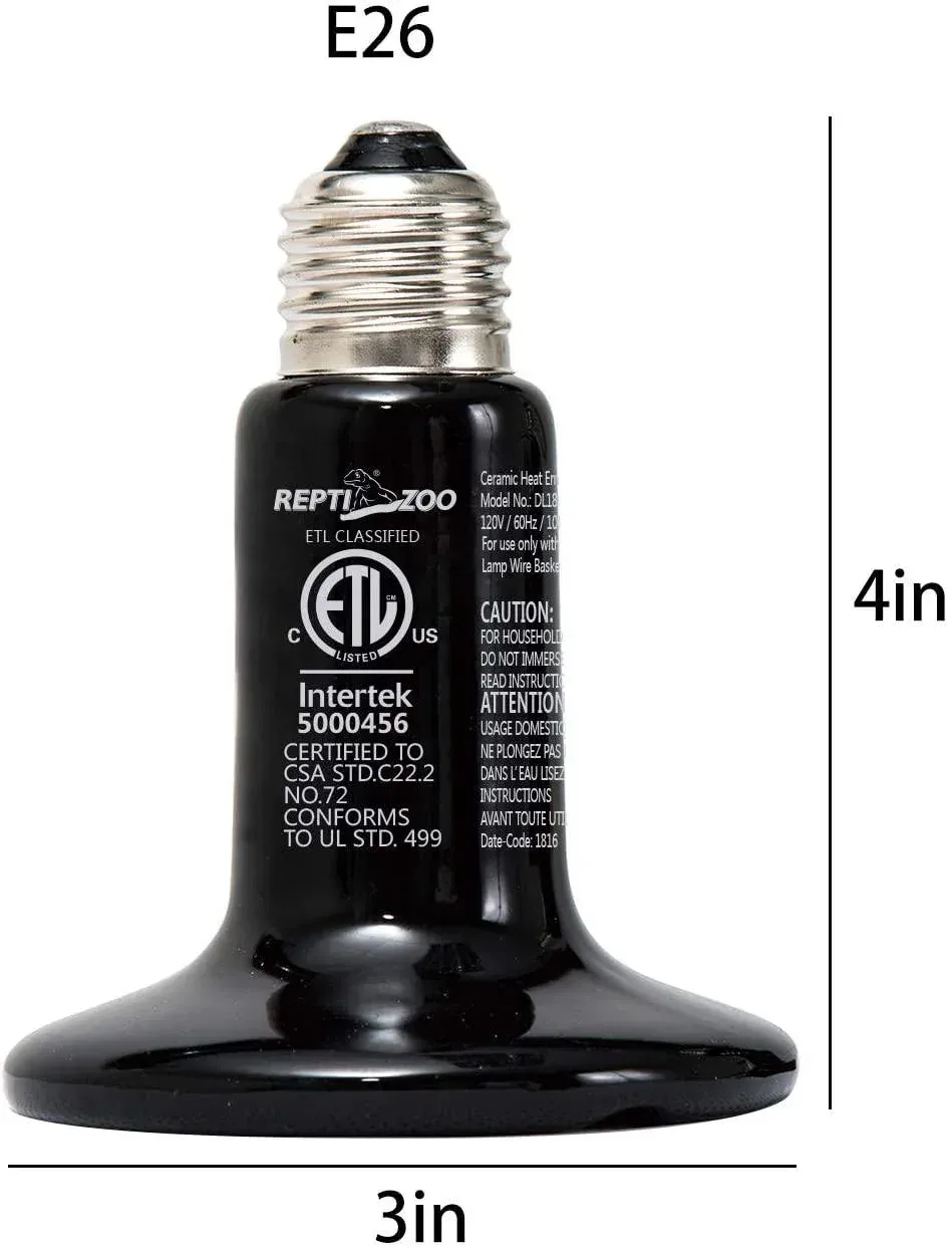REPTI ZOO 100W Reptile Ceramic Heat Emitter Heating Bulb Black for Reptiles Pets Ceramic Infrared with No Light Emitted - Image 2