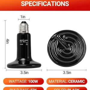 REPTI ZOO 100W Reptile Heat Lamp 2Pack Ceramic Heat Emitter Night Heat