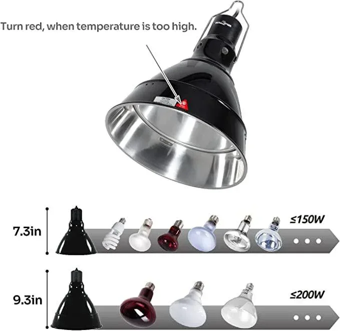 REPTI ZOO 2 in 1 Deep Dome Reptile Light Fixture Adjustable Lamp Holder Max 200W RL19 - Image 2