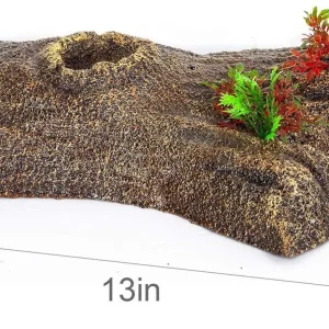 REPTI ZOO 2 in 1 Turtle Floating Bark, Artificial Turtle Floating Basking Platform Tortoise Climbing Platform with Food Dish and Plants (Medium)