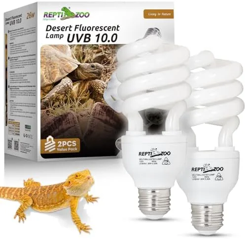 REPTI ZOO 2-Pack UVB Light for Desert Reptiles – 26W, 10.0 UVB with UVA, Spiral Compact Reptile Lamp for Bearded Dragons, Tortoises, Lizards & Snakes - Image 2