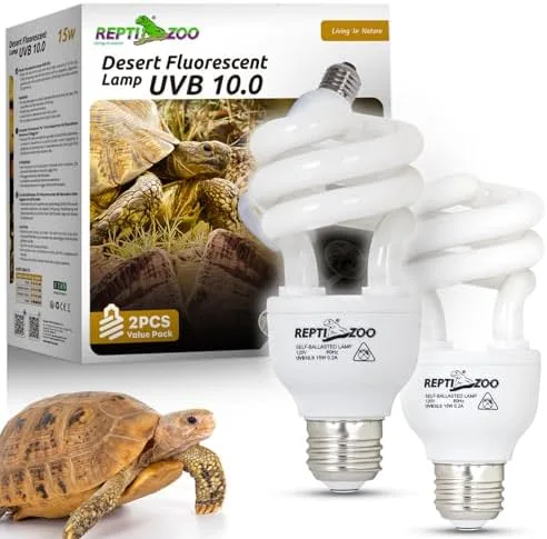 REPTI ZOO 2-Pack UVB Light for Desert Reptiles – 26W, 10.0 UVB with UVA, Spiral Compact Reptile Lamp for Bearded Dragons, Tortoises, Lizards & Snakes