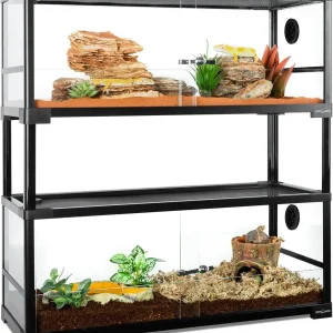 REPTI ZOO 40 Gallon Double Stacked Glass Reptile Terrarium with Sliding Doors
