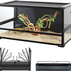 REPTI ZOO 50 Gallon Tempered Glass Reptile Large Terrarium Tank with Black PVC Back Panel Reptile Terrarium 36"x18"x18" Easy Folding NRK0114