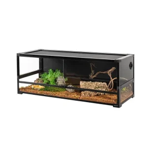 REPTI ZOO 67 Gallon 48" x 18" x 18" Large Glass Reptile Terrarium, Easy Folding & Detaching Reptile Breeding Tank with Black PVC Back Panel NRK0122