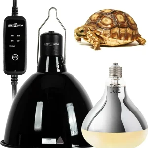 REPTI ZOO 8.5 Inch Lighting Combo Kit with 160W Reptile Heat Lamp UVA UVB Bulbs for Reptiles with Timer