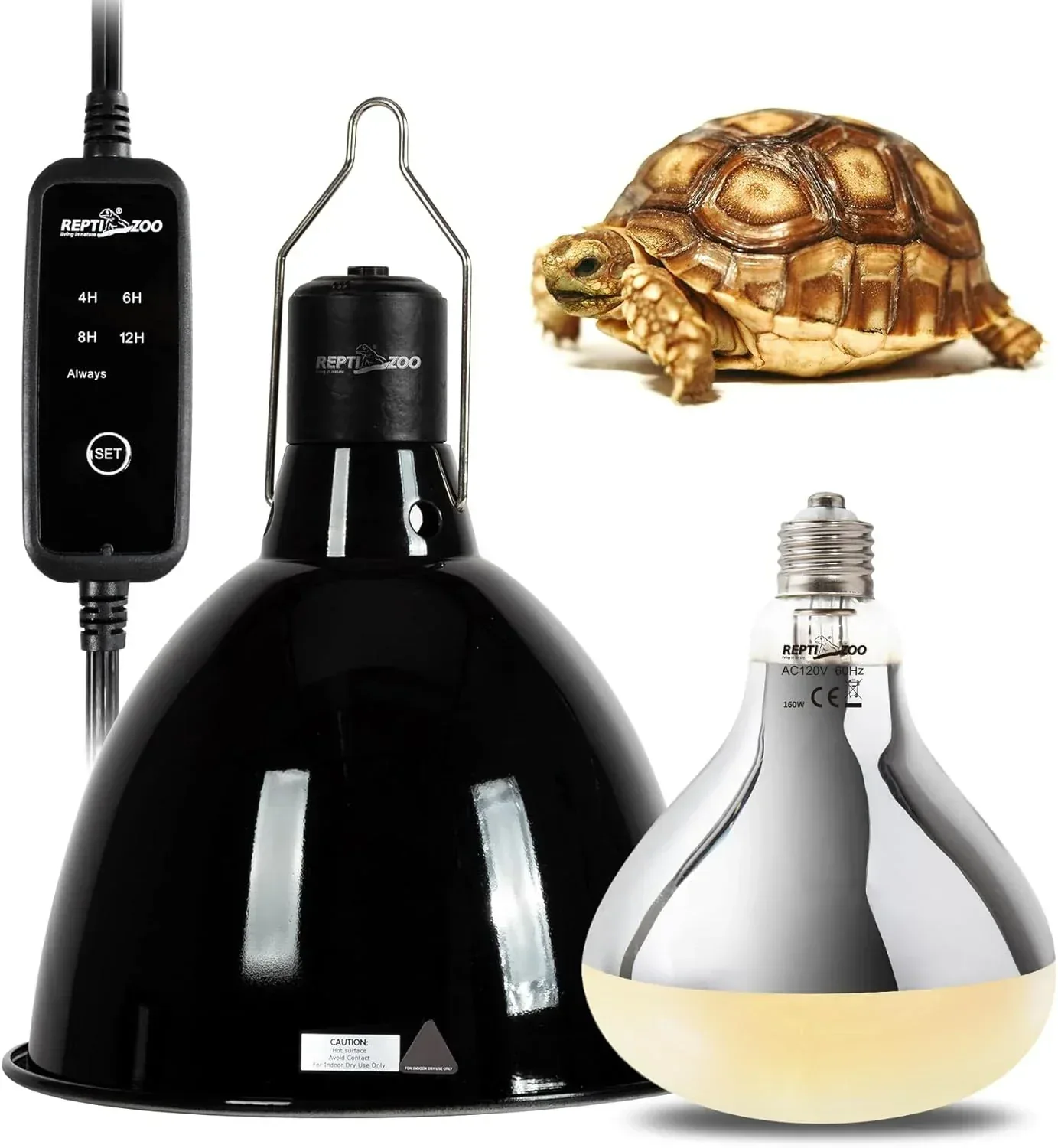 REPTI ZOO 8.5 Inch Lighting Combo Kit with 160W Reptile Heat Lamp UVA UVB Bulbs for Reptiles with Timer