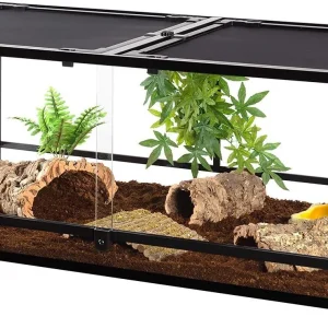 REPTI ZOO 85 Gallon Reptile Glass Terrarium, 48" x 24" x 18" Reptile Detachable Terrarium with Double Hinge Door & Screen Ventilation, 2 in 1 Large Reptile Terrarium RK0226P