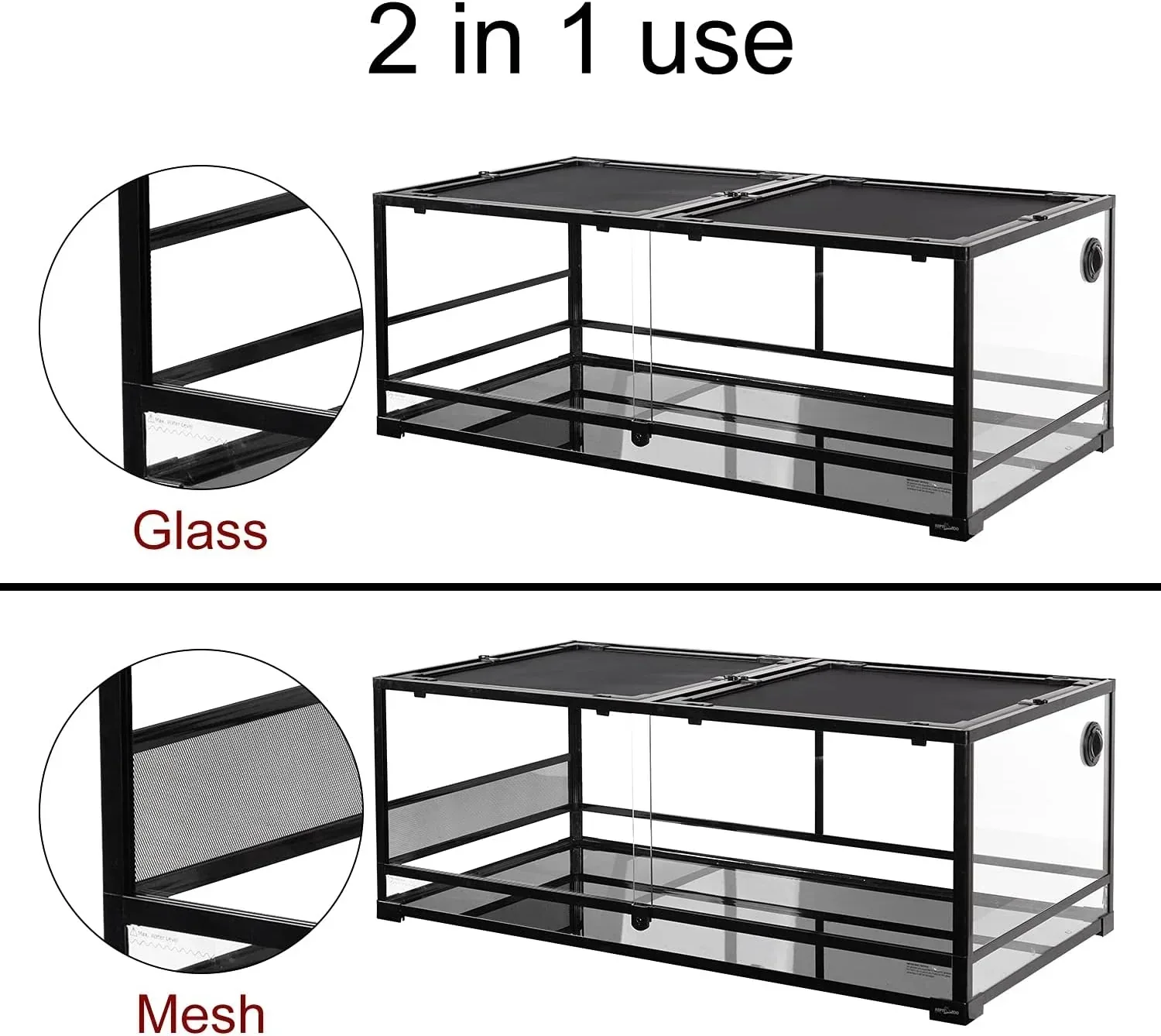 REPTI ZOO 85 Gallon Reptile Glass Terrarium, 48" x 24" x 18" Reptile Detachable Terrarium with Double Hinge Door & Screen Ventilation, 2 in 1 Large Reptile Terrarium RK0226P - Image 2