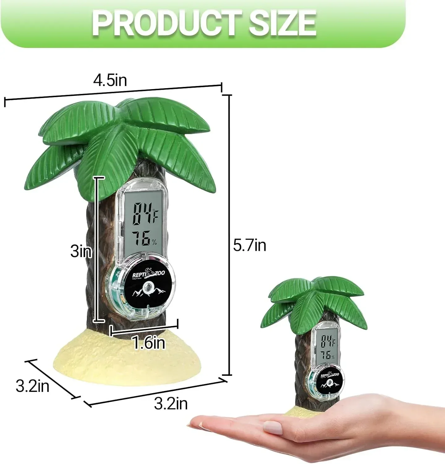 REPTI ZOO Coconut Tree Reptile Terrarium Thermometer Hygrometer, Magnetic Digital Thermometer and Humidity Gauge for Gecko Snake Bearded Dragon Turtle | Reptile Tank Decor Accessories - Image 2