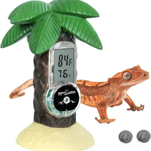 REPTI ZOO Coconut Tree Reptile Terrarium Thermometer Hygrometer, Magnetic Digital Thermometer and Humidity Gauge for Gecko Snake Bearded Dragon Turtle | Reptile Tank Decor Accessories