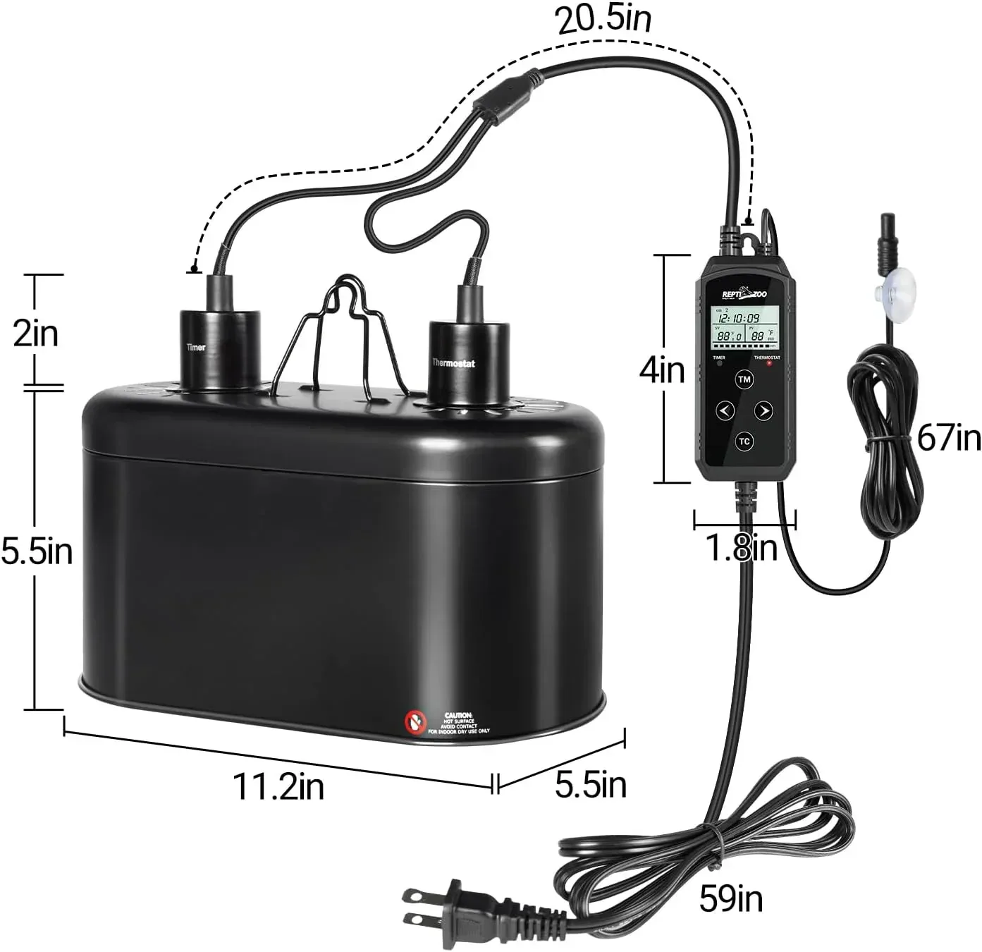REPTI ZOO Dual Deep Dome Reptile Light Fixture with PID Dimming Thermostat and Timer - Image 2