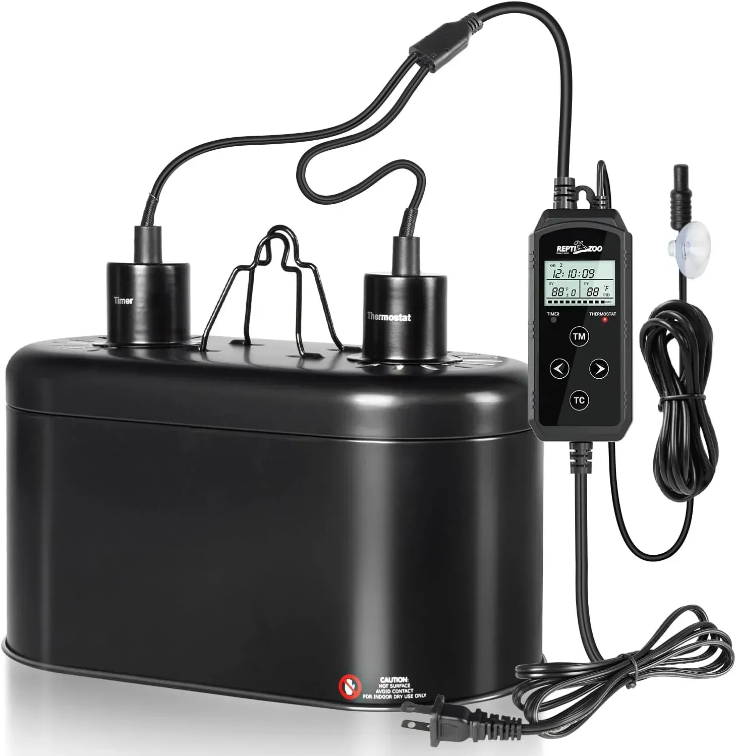 REPTI ZOO Dual Deep Dome Reptile Light Fixture with PID Dimming Thermostat and Timer
