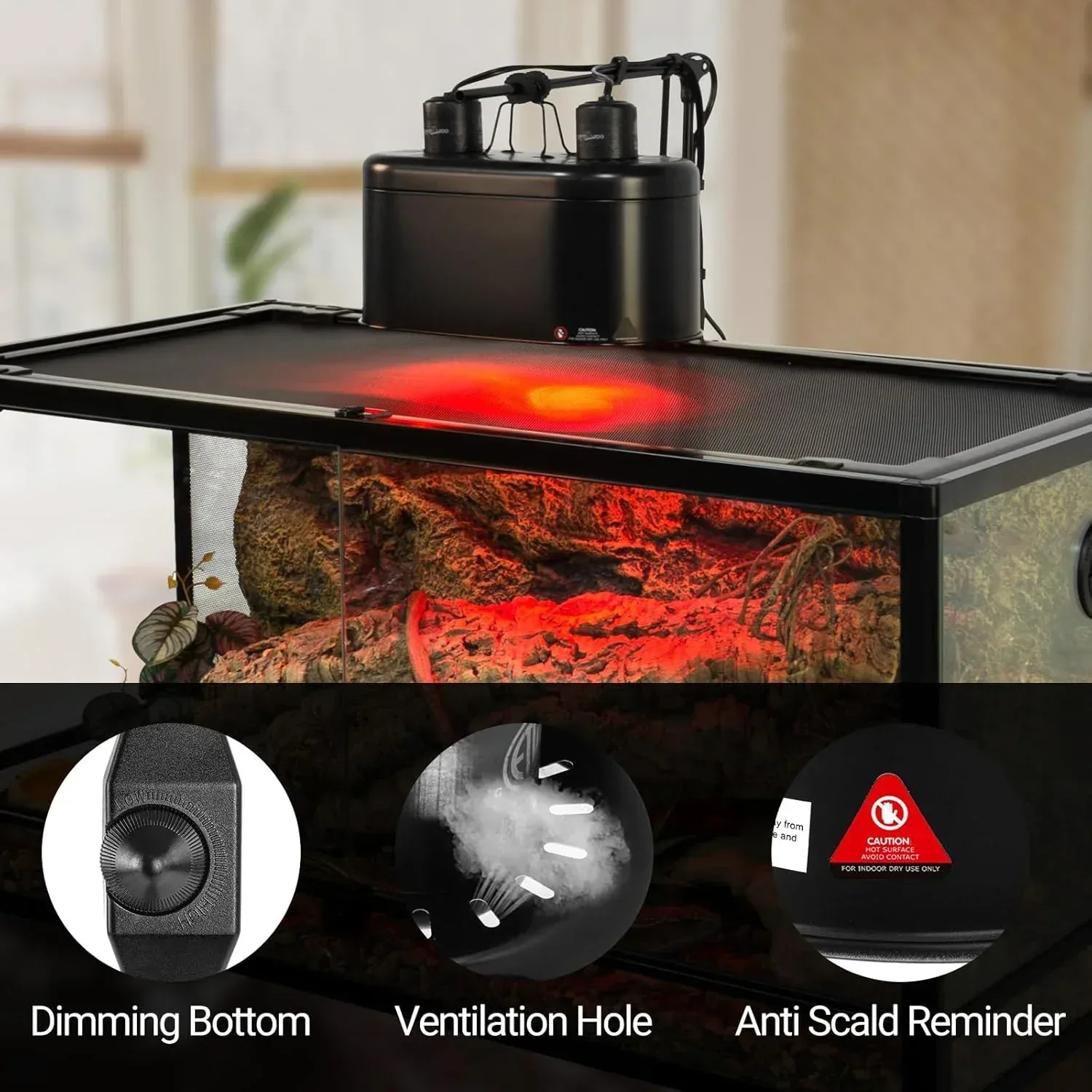 REPTI ZOO Dual Reptile Light Fixture with Dimming, Deep Dome Reptile Heat Lamp Fixture - Image 2