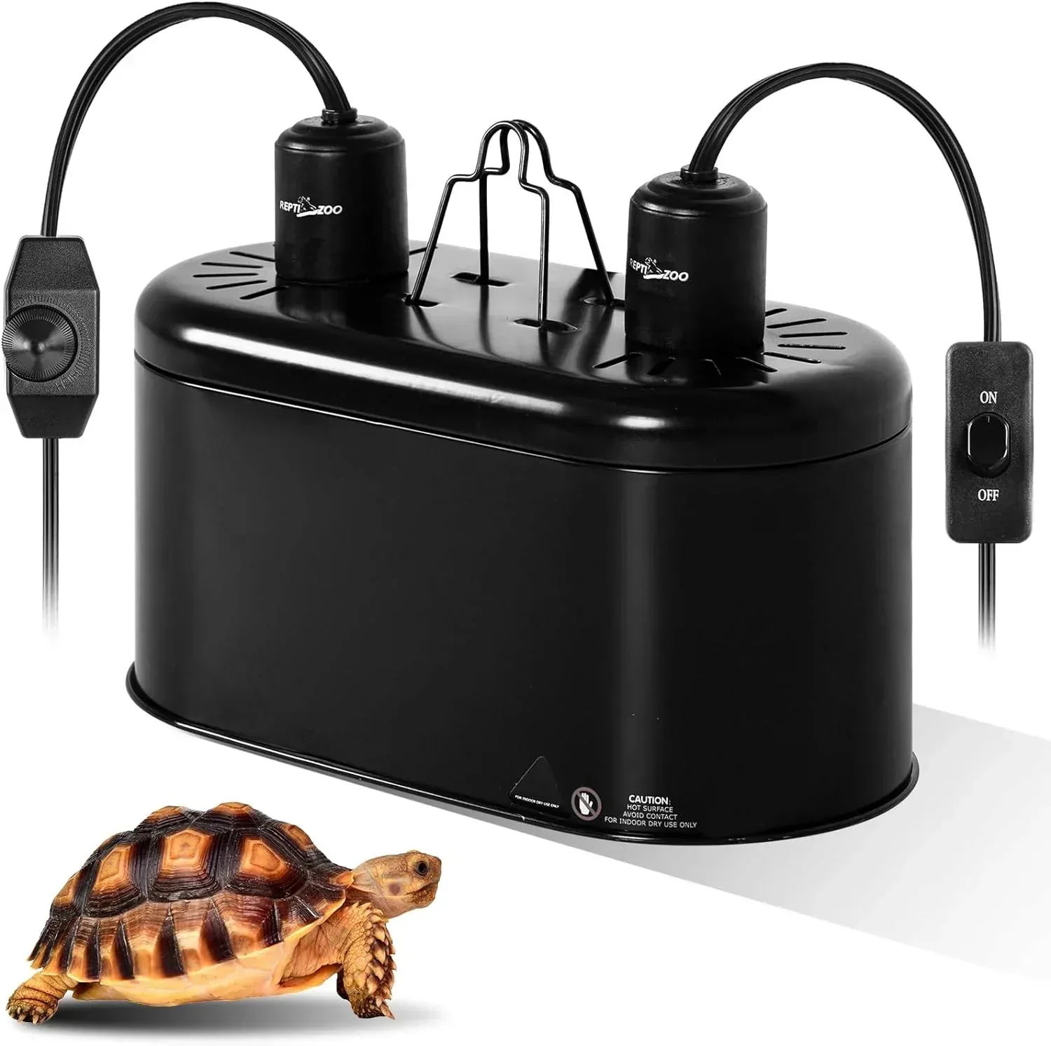 REPTI ZOO Dual Reptile Light Fixture with Dimming, Deep Dome Reptile Heat Lamp Fixture