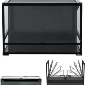 REPTI ZOO Easy Folding Reptile Terrarium 64 Gallon, Full Tempered Glass Reptile Tank 36" x 18"x 24", One-Hand Operation & 2-Minutes Assemble NRK0113