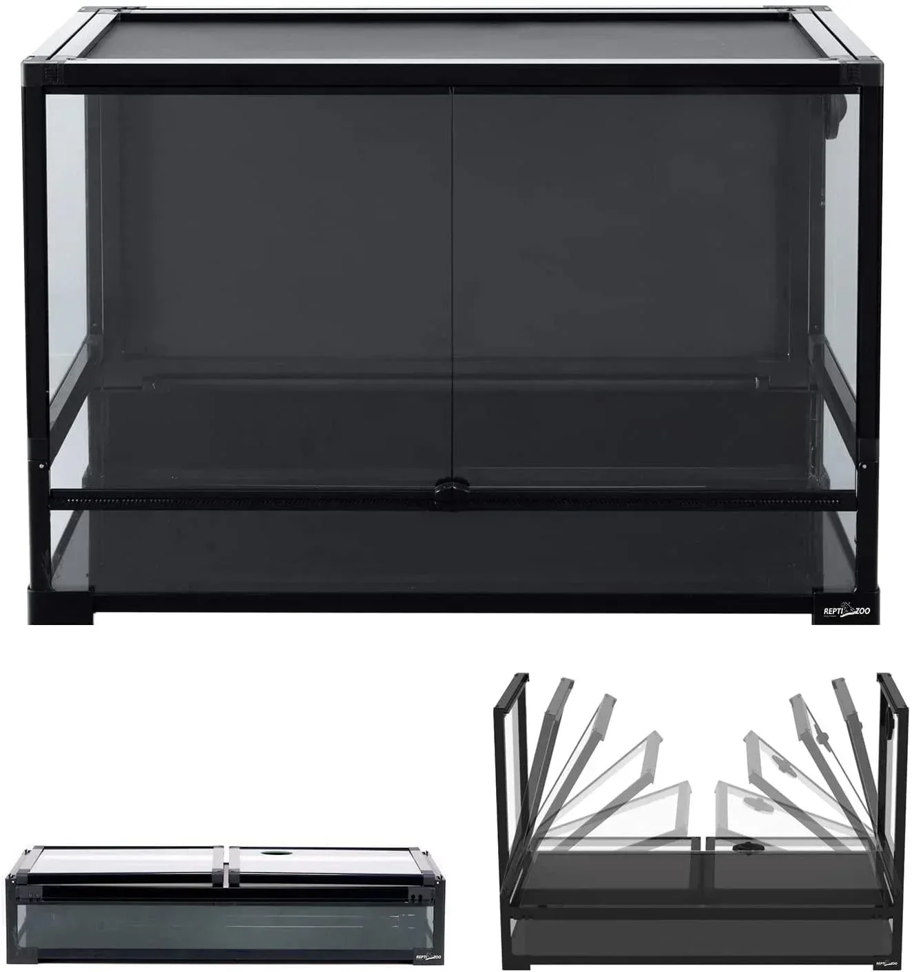 REPTI ZOO Easy Folding Reptile Terrarium 64 Gallon, Full Tempered Glass Reptile Tank 36" x 18"x 24", One-Hand Operation & 2-Minutes Assemble NRK0113