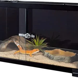 REPTI ZOO Full Glass 15 Gallon Reptile Terrarium, Black-Tinted ECO-Terrarium to Reduce Stress for Gecko Hermit Crab Top Ventilation & Anti Escape Lid