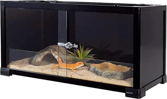 REPTI ZOO Full Glass 15 Gallon Reptile Terrarium, Black-Tinted ECO-Terrarium to Reduce Stress for Gecko Hermit Crab Top Ventilation & Anti Escape Lid