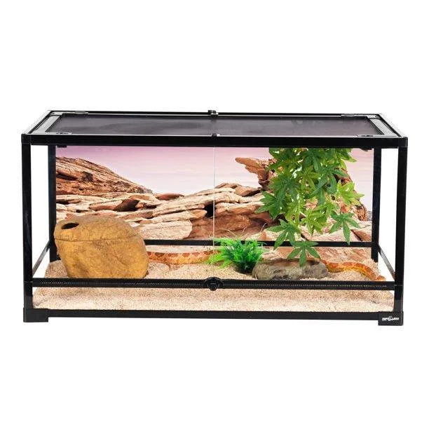 REPTI ZOO Glass Reptile Terrarium 50 Gallon, Front Opening Reptile Habitat Tank 36" x 18"x 18" for Reptile , Double Doors with Background RK361818A