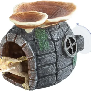 REPTI ZOO Reptile Hide, Multifunctional Reptile Hides with Suction Cup, Resin Reptile Hides, and Caves for Reptiles, Gecko, Lizard (Ganoderma Lucidum Shape)