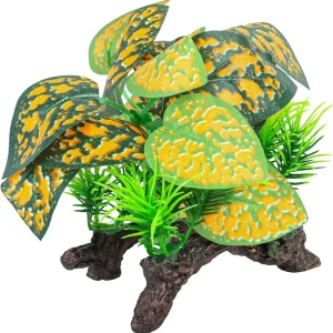 REPTI ZOO Reptile Plants, White Scindapsus Aureus Artificial Terrarium Plants, Resin Base Reptile Hide Fake Plants for Bearded Dragon Gecko Ball Python Snake Turtles Hermit Crab